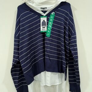 Hilary Radley Navy and White Striped Sweater